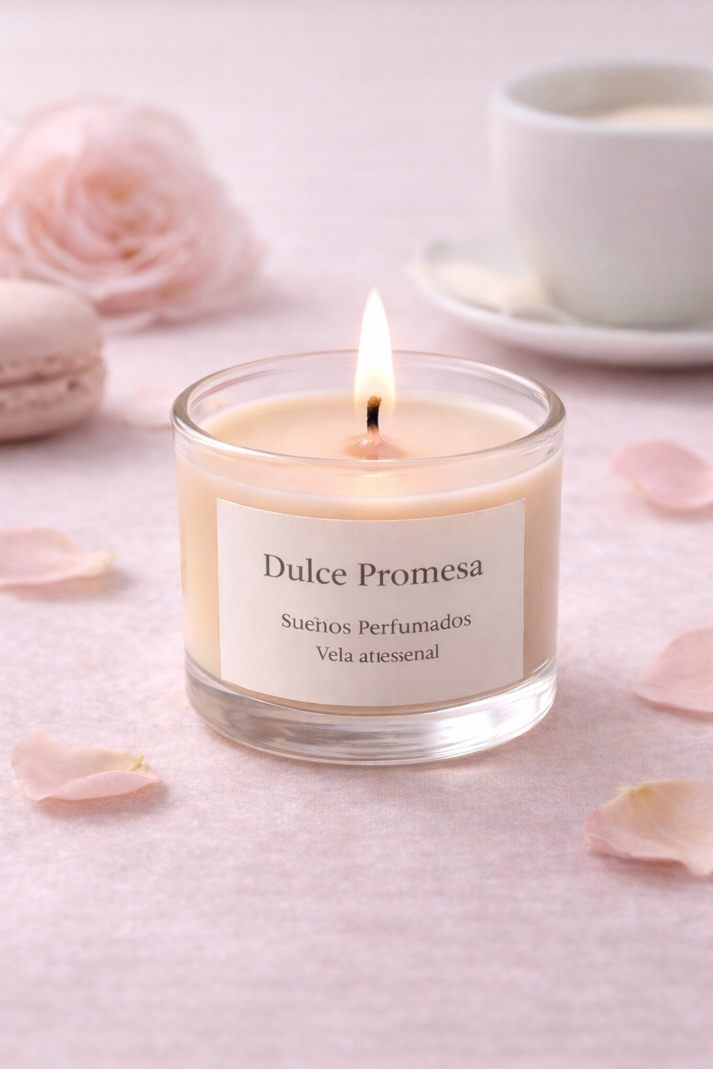 Mini vela Dulce Promesa Sueños Perfumados en vaso de cristal con cera crema