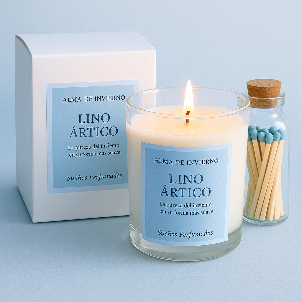 Lino Ártico · Vela artesanal empolvada y fresca