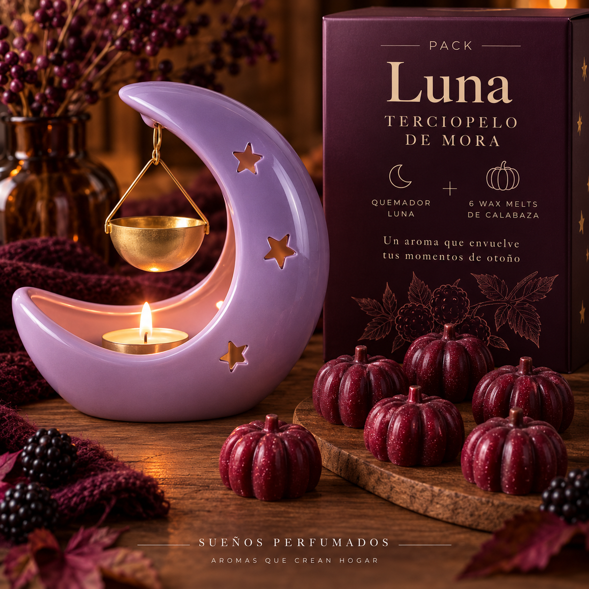 Pack Luna · Terciopelo de Mora | Quemador + Wax Melts