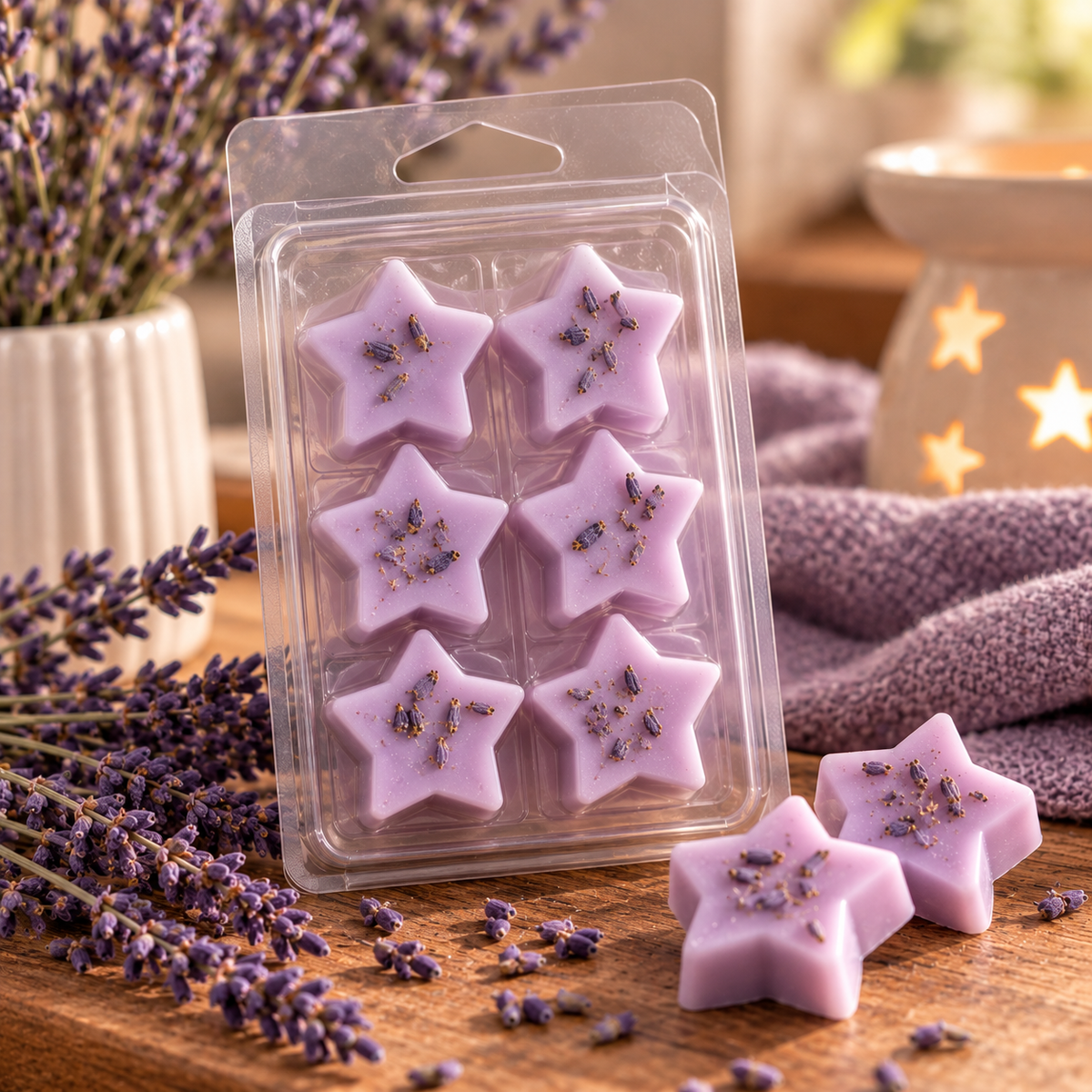 Wax melts Caricia de Lavanda en estrellas lilas, artesanales de cera de soja de Sueños Perfumados